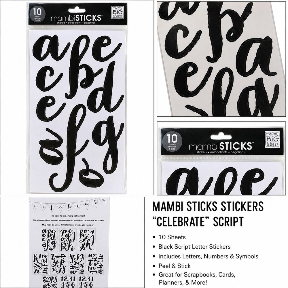 Me & My Big Ideas mambiSTICKS Celebrate Black Script Letter Stickers‎ 10 Sheets